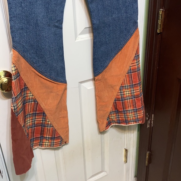 Free People Flashback Flares Blue Jeans Size 28 Plaid - Picture 10 of 12